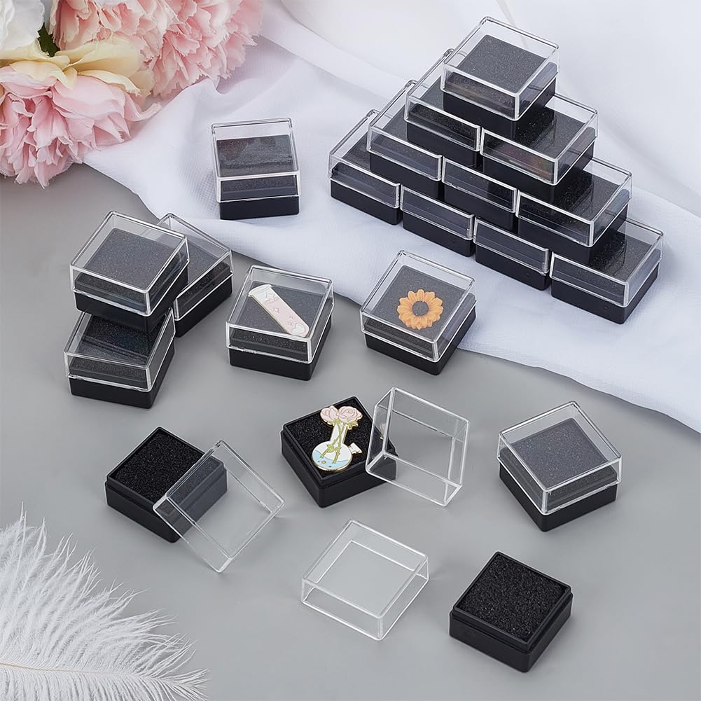 FINGERINSPIRE 20Pcs Clear Plastic Gift Box for Pin 1.22x1.22x0.87Inch Black Presentation Boxes for Badge Visible Window Case with Sponge Square Lapel Pin Presentation Display Case for Jewelry Brooch - Image 4