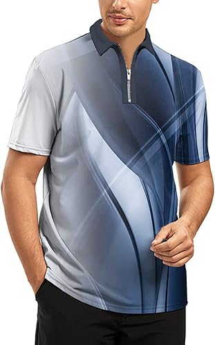 Miniatura 7 de Ecosunny Camisa polo de manga corta para hombre, con cremallera impresa en 3D, informal, ajustada, para golf