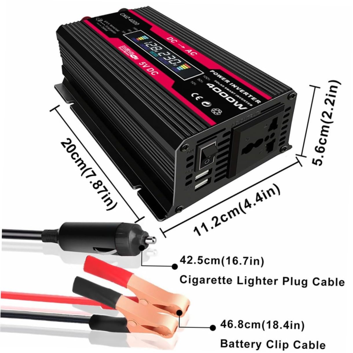 TOYANDONA Convertitore Auto con Display Lcd Digitale Porte USB per Ricarica Rapida Alimentatore per Laptop e Tablet Kit Adattatore per Campeggio e Viaggi