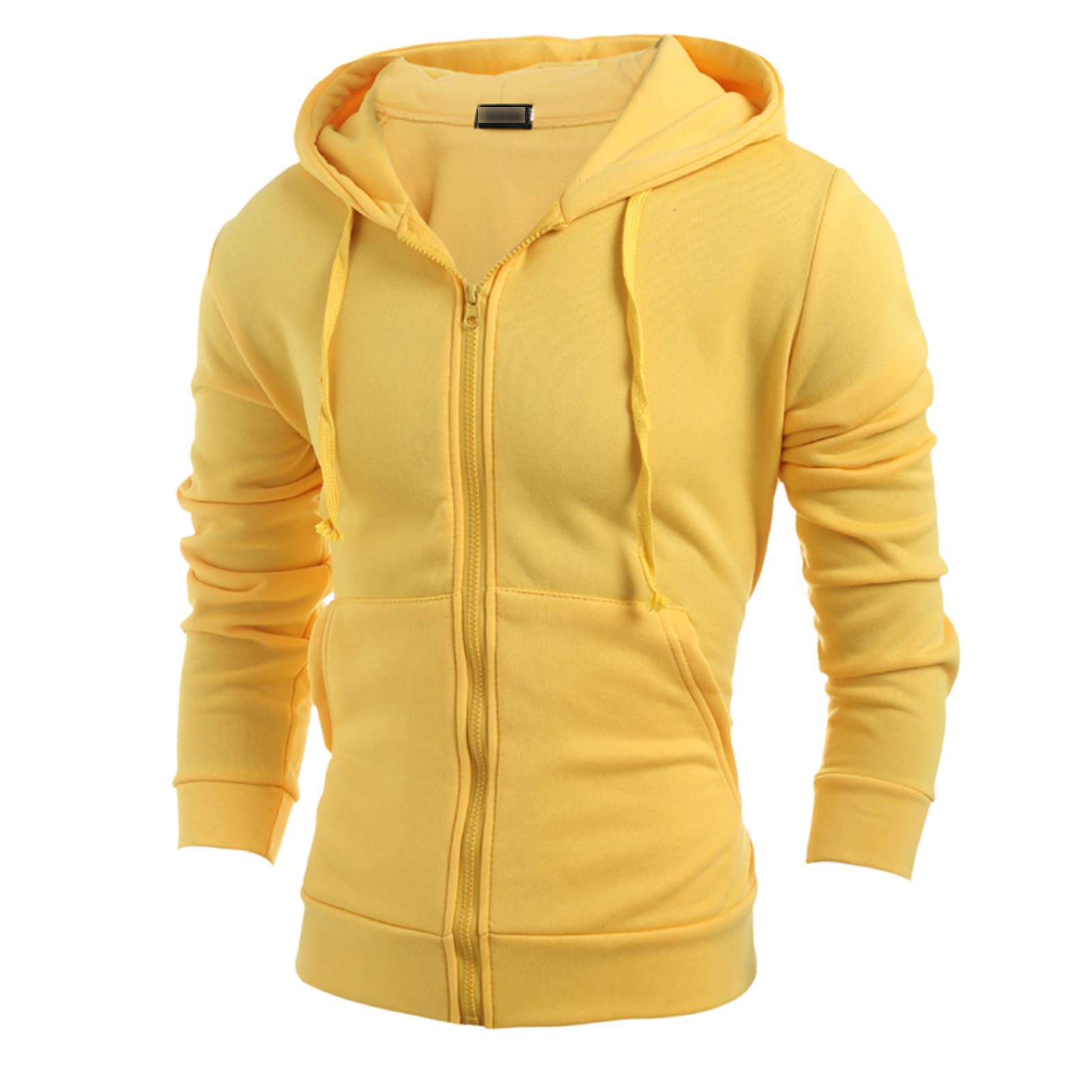Maiyifu-GJ Men's Long Sleeve Full Zip Hoodie Casual Lightweight Cotton Hooded Sweatshirt Loose Fit Hoodies With Kanga Pocket (Yellow,Medium)