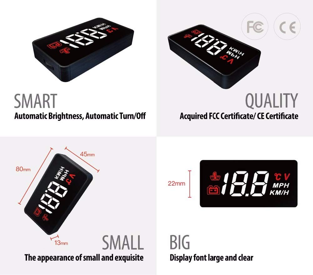 Display per auto HUD, doppia modalità OBD2/GPS, proiettore per parabrezza con velocità, orologio digitale, avviso di velocità eccessiva, misurazione chilometraggio, temperatura dell'acqua