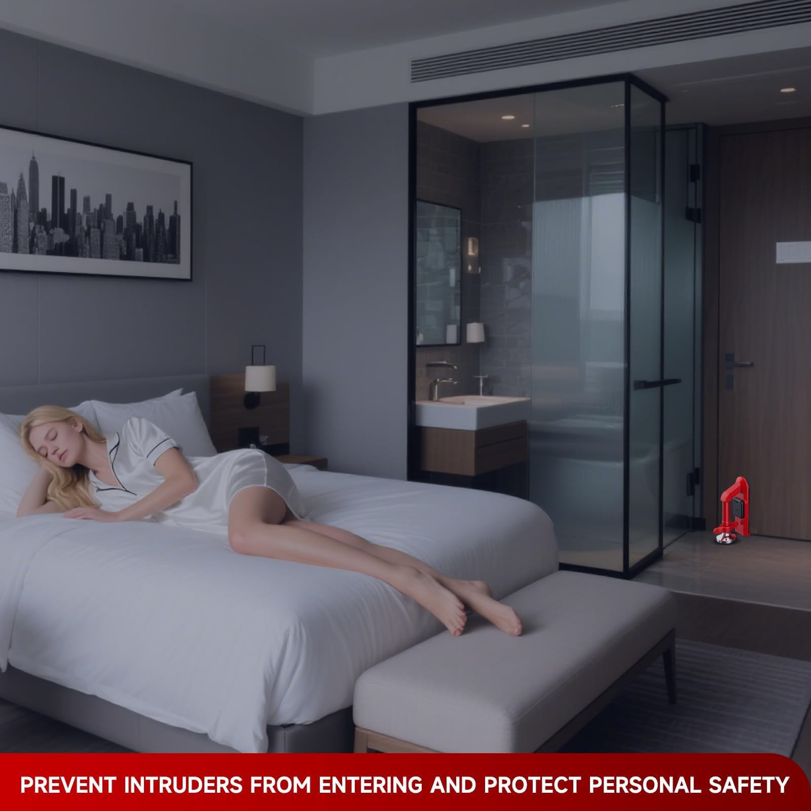 Tragbarer Hotel-Türstopper für Reisesicherheit, 80 dB Alarm und robuste Legierung, Türstopper ohne Bohren, Hotel-/Schlafsaal-Sicherheitsverriegelung, sofortige Installation für Frauen und