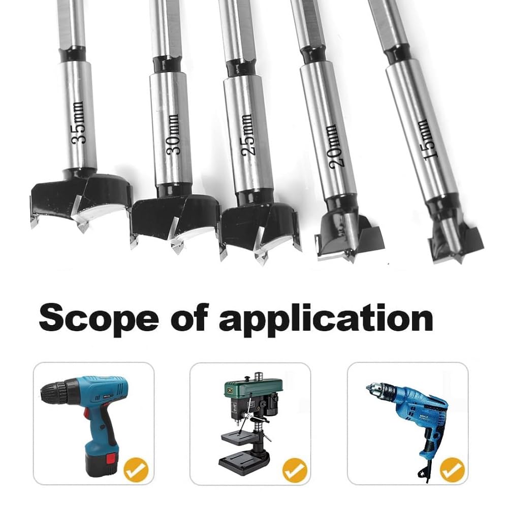 Set 5 Punte Forstner Per Legno - 15mm, 20mm, 25mm, 30mm, 35mm - Fori Precisi Senza Sfilacci - Foto 10