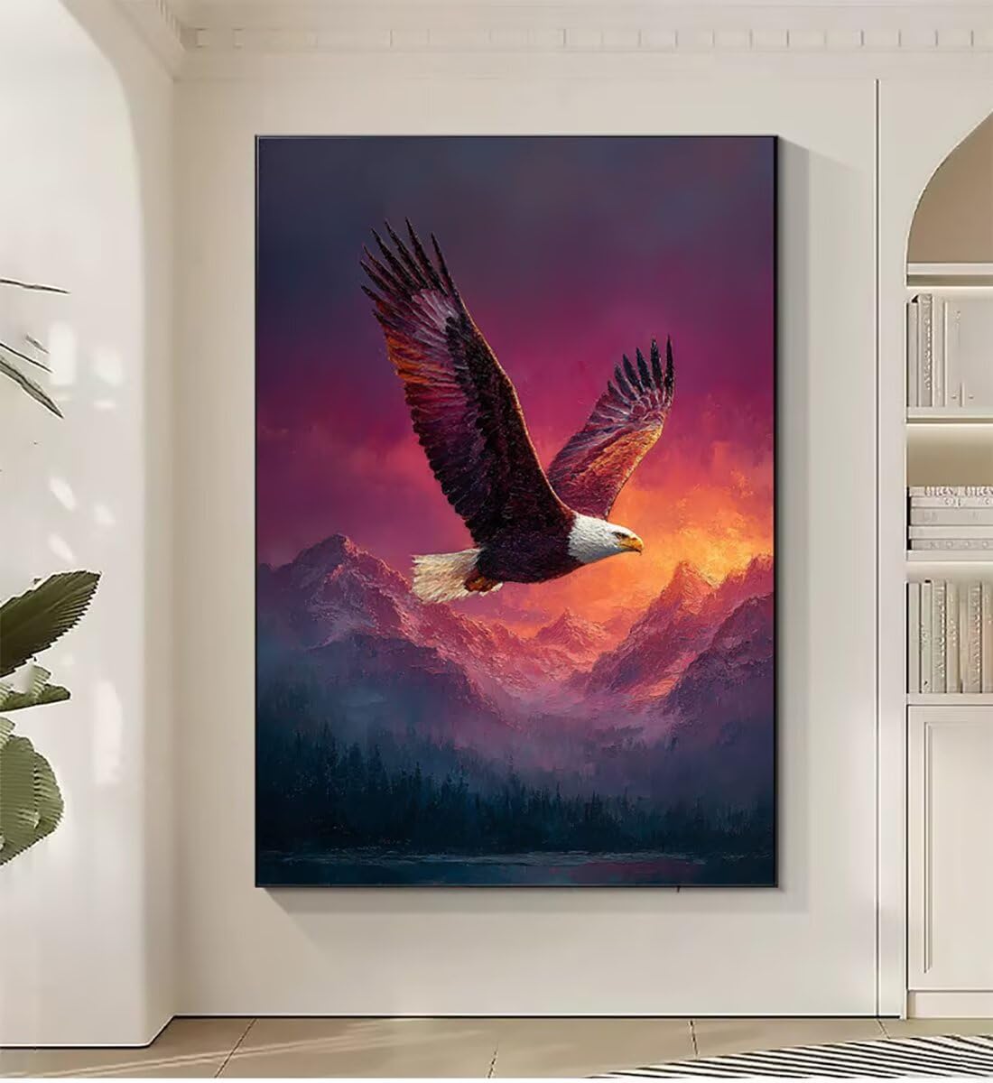 Landschaft Adler Malen Nach Zahlen Erwachsene, Paint by Numbers Adult Anfänger Set, Heimwerk Malen Nach Zahlen Kinder Mit Rahmen, 3 Pinsel und 36 Acrylfarbe Als für Deko Wohnzimmer 60 x 80 cm BJHDK566