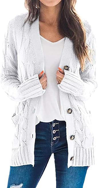 Cable Chunky Cardigan for Women Fashion Button Down Sweater Coat Long Sleeve Knit Cardigans Outerwear Open Front