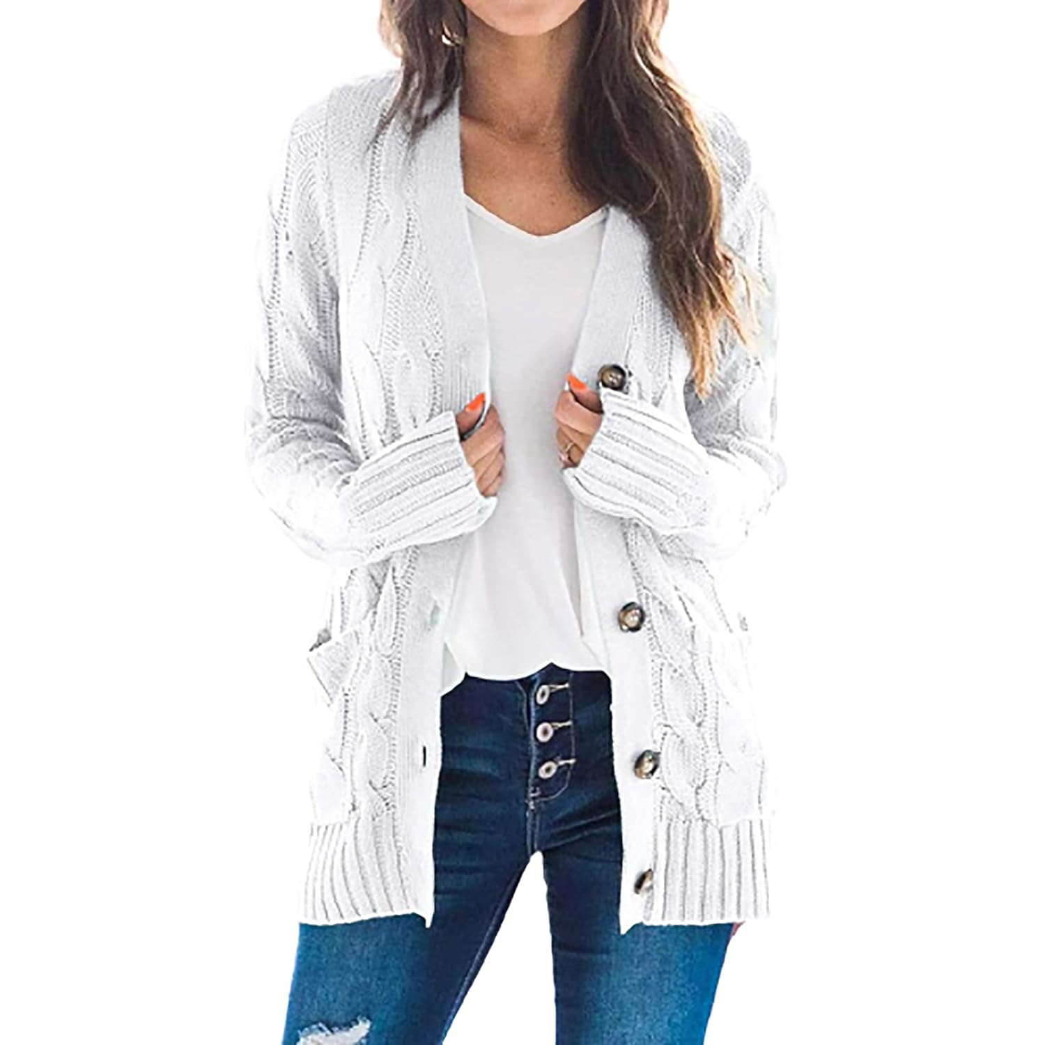 Cable Chunky Cardigan for Women Fashion Button Down Sweater Coat Long Sleeve Knit Cardigans Outerwear Open Front