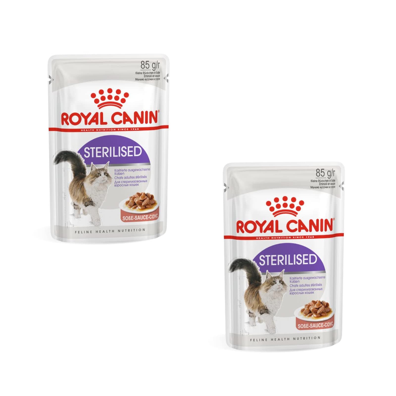 Royal Canin Feline Sterilised | Paquete Doble | 2 x 12 x 85g | Alimento Completo para Gatos Adultos esterilizados | Trocitos en gelatina | A Partir del 12º Mes