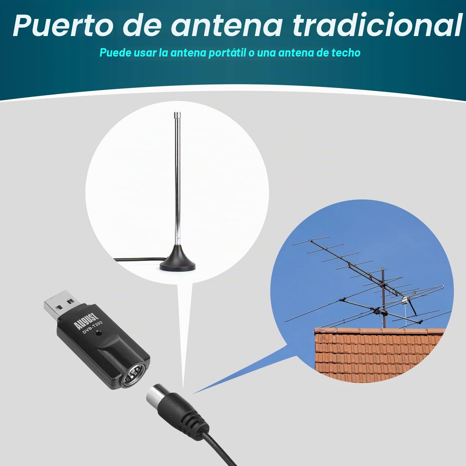 August DVB-T202 Sintonisador TV USB TDT para PC Ordenador Digital - USB TV Stick Television España y Portugal - Windows 11, 10, 8, 7 - Antena y Software incluidos