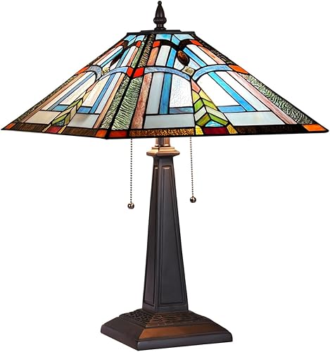 COTOSS Tiffany - Lámparas de mesa estilo misión 16 pulgadas de ancho lámpara de escritorio de vitral para lectura mesita de noche antigua luz de
