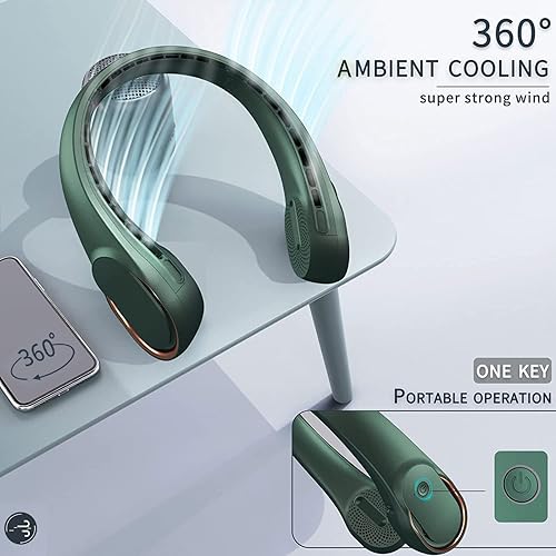 Miniatura 5 de ASNUG Ventilador de cuello, portátil sin aspas, ventilador personal recargable por USB, ventilador de cuello a batería de 4000 mAh, 3 velocidades