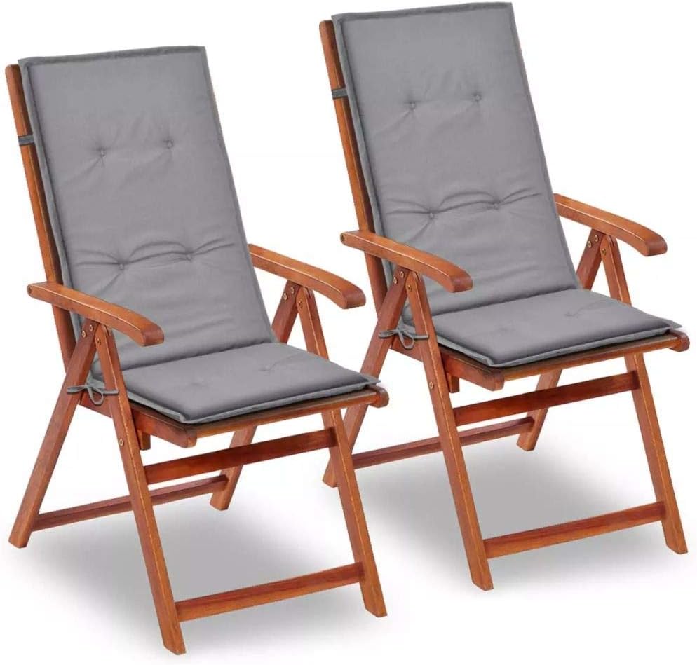 Festnight Garden Chair Cushions Dining Chair Cushions Outdoor Seat Back Chair Cushion for Garden, Patio 2 pcs Gray 47.2"x19.7"x1.2"