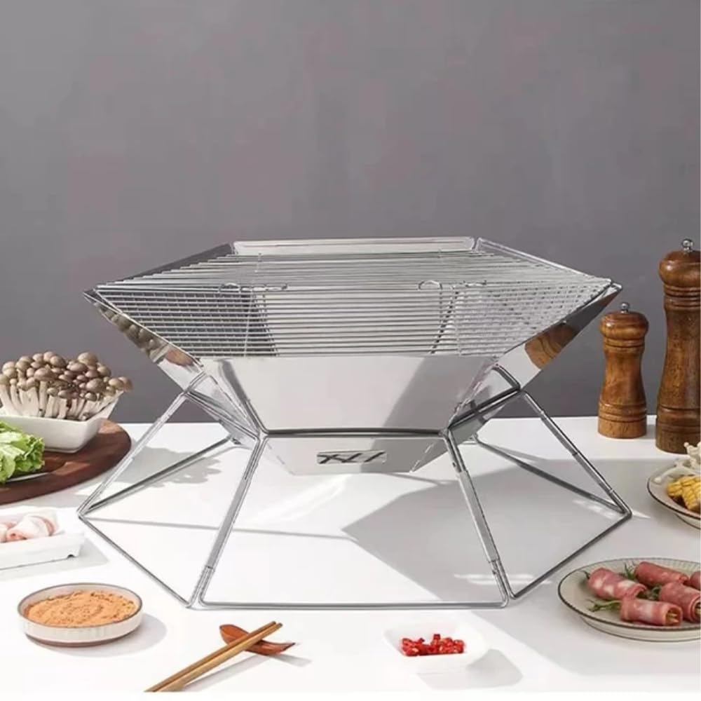 Alessia Cara Camping Grill Foldable Charcoal Griller Fire Pit Portable Barbecue Grill with Carrying Bag BBQ Stove for Hiking Travel Picnic BBQ(Hexagonal Shape)