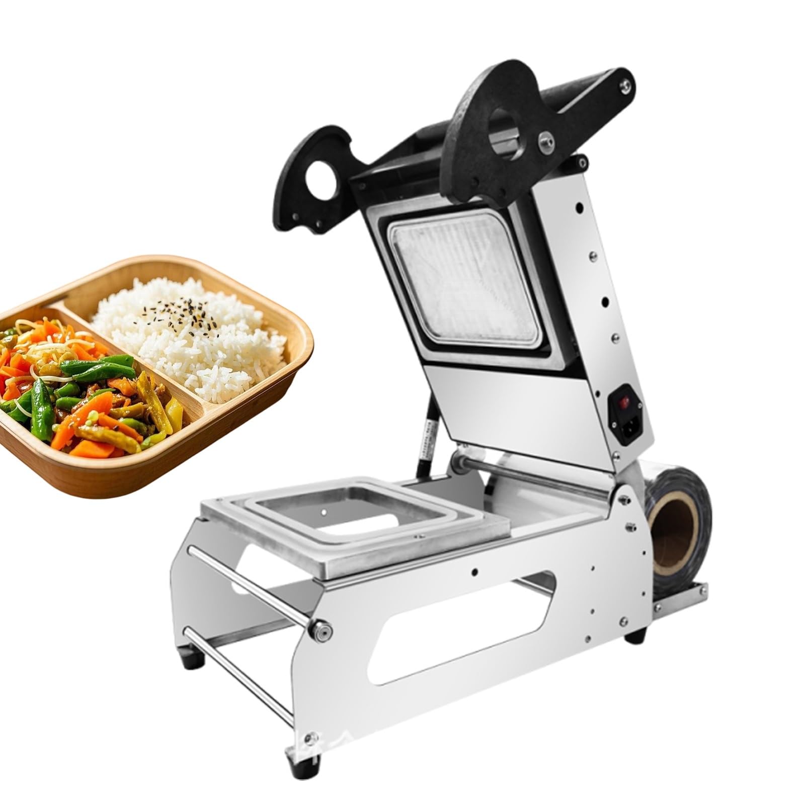 Gastronomiczna Zgrzewarka Tackowa, Ręczne Urządzenie Termiczne do Pojemników Obiadowych, Szczelna Pakowarka Nablatowa Inox dla Cateringu i Na Wynos(18x12cm)