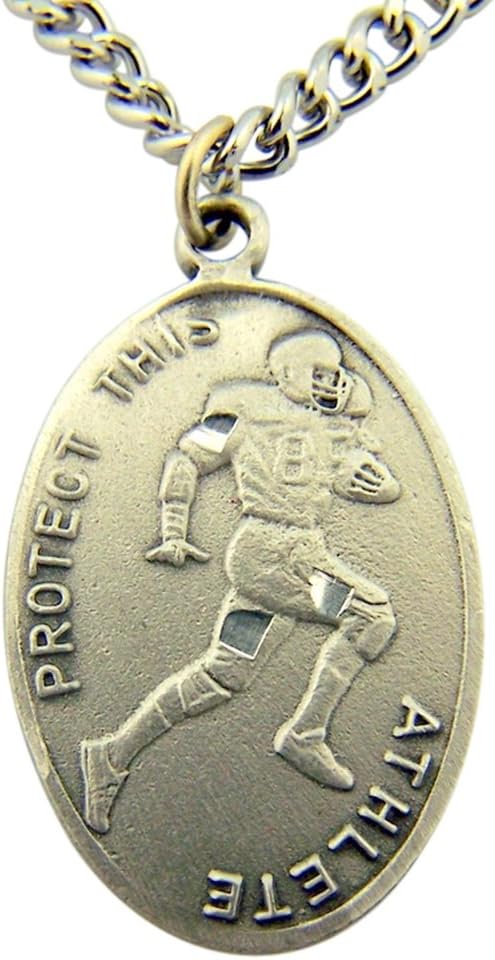 WJH Silver Tone Patron of Sports Saint Sebastian Football Athlete Medal, 1 Inch