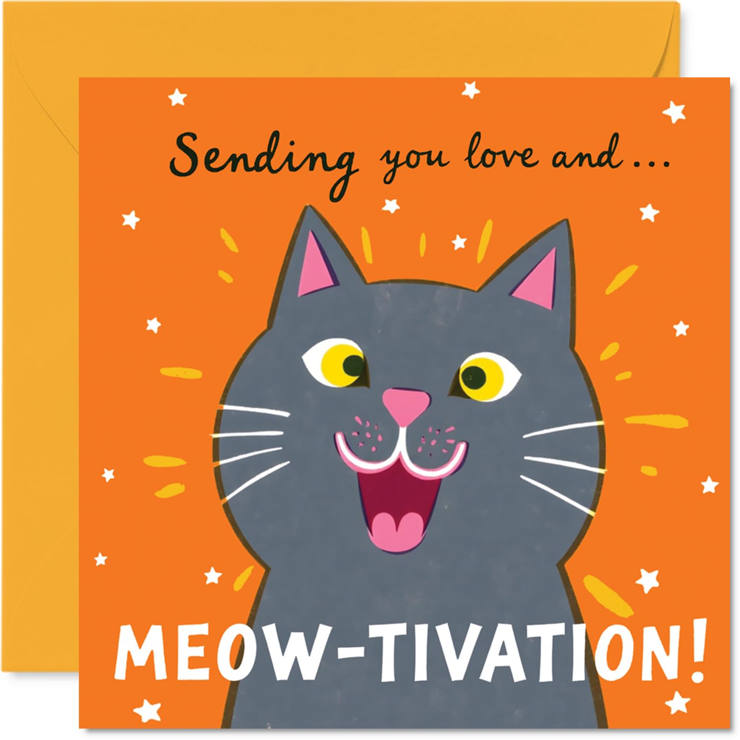 Cat Birthday Card for Men Women - Meowtivation Cat - Happy Birthday Card for Grandma Cousin Brother Nanny, 145mm Bday Greeting Cards