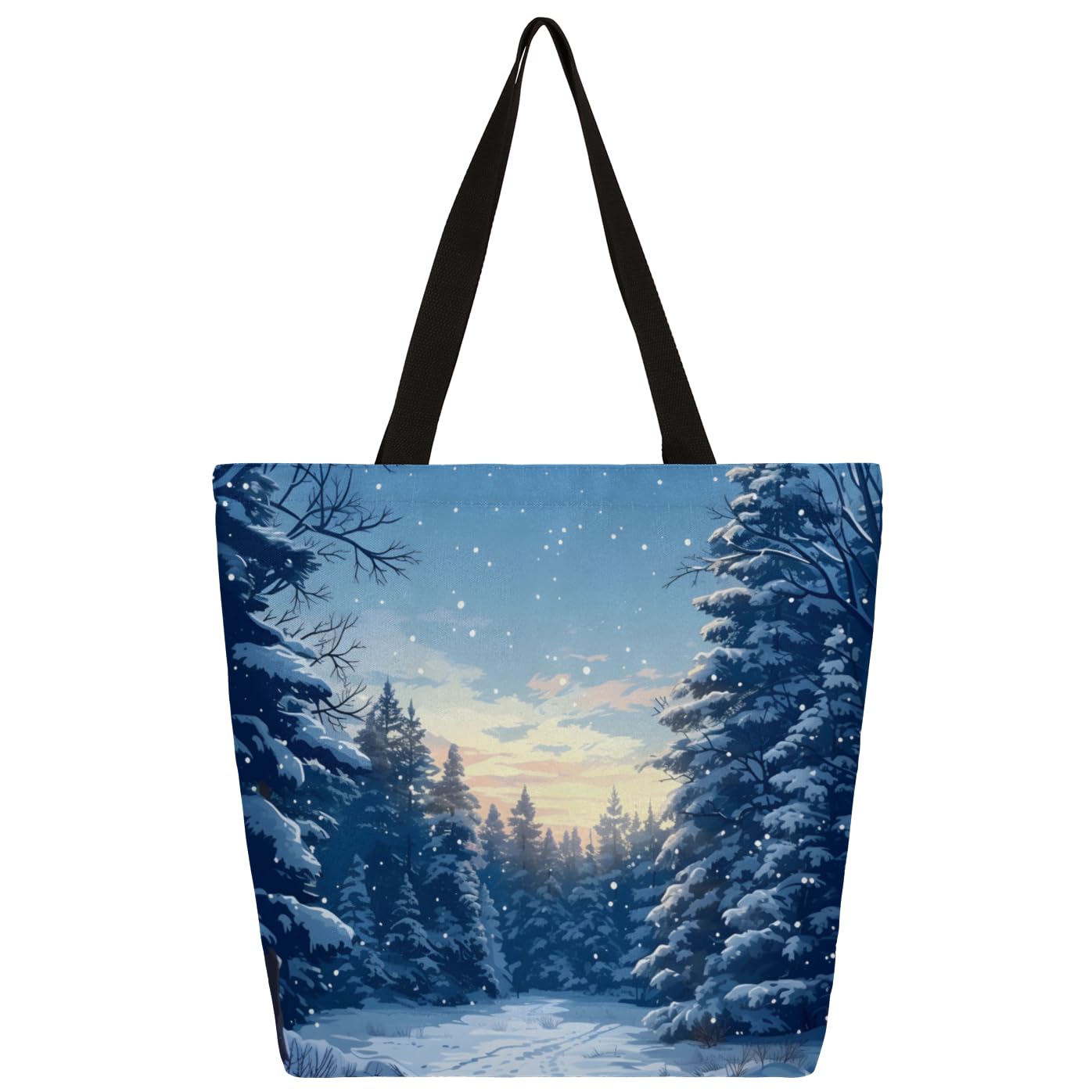 Mularoka Deep Snowy Woods Large Capacity Canvas Tote Bag Stylish Handheld Shoulder Bag Reusable Shopping Bag for Work Travel Beach Trips Shopping
