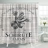 Schirute Farms Shower Curtain Retro Wood Sketch Farmhouse Western Pasture Radish Shower Curtain Bed...
