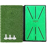 LOVMEAD Golf Abschlagmatte Outdoor Indoor 2 in 1, Launch Übungsmatte mit 3 Gummi Tees für Golftraining, Rasen Hitting Matte 33x42cm Langes und Kurzes Gras (Neu 2 in 1)