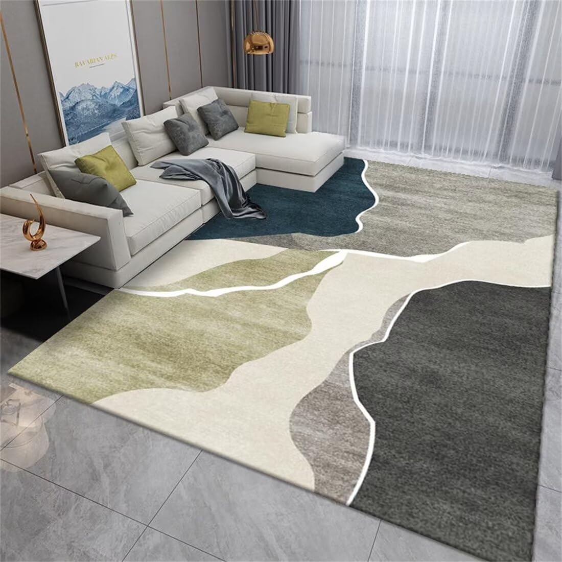 Tapis de salon moderne gris vert 50x80cm aux finitions haut de gamme