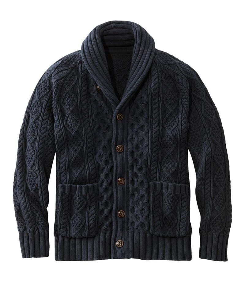 Men's Knitted Lapel Cardigan Sweater Shirt with Buttons Solid Color Long Sleeve for Spring & Autumn | Navy Blue | XL-image-22