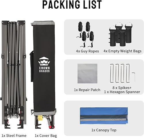 Vista 7 de CROWN SHADES Tienda de campaña desplegable de 10 x 10, toldo comercial instantáneo con toldo extensible, bloqueo central patentado, tela recubierta