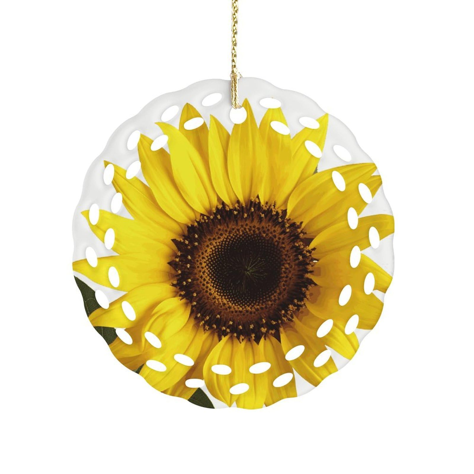 Fodpand Women's Style Flower Sunflower Ceramic Ornament For Home Decor 3.2" Round Tree Decoration Christmas Ornaments For Men Double-Sided Design