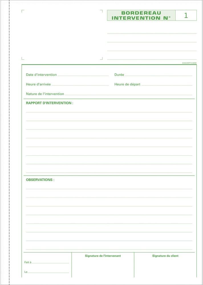 Exacompta A4 Vertical Duplicate Carbonless Copy French Printed Commercial Intervention Sheet