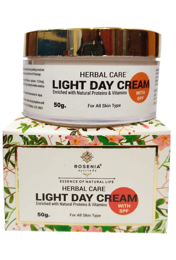 Rosenia Ayurveda Light Day Cream With SPF, Enriched with Natural Proteins and Vitamins For Skin Whitening, Tightening, Wrinkle Removal, Fine Line Reduction, 50 GM