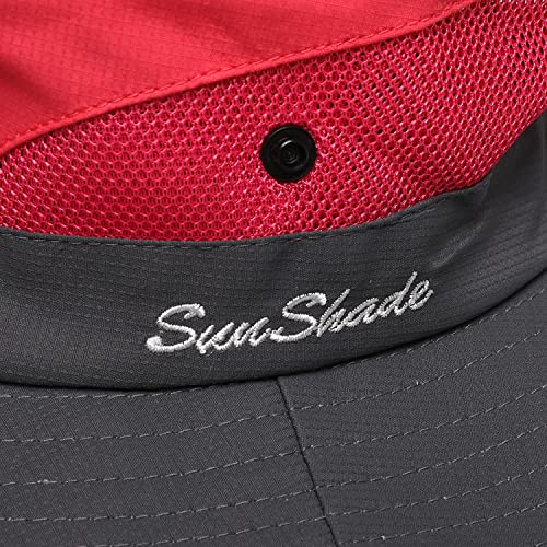 Image of Womens Summer Sun Hat Beach Hat Wide Brim Outdoor UV Protection Hat Foldable Cool Mesh Ponytail Bucket Hat