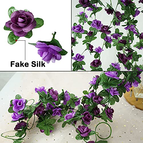 Oceanwings Purple Rose Vines 5 Pcs 41 Ft Fake Flowers Plants Artificial Flower Hanging Rose Ivy Home Hotel Wedding Party Garden Art Decor Garden Craft Arrangement Decoration #TOP5