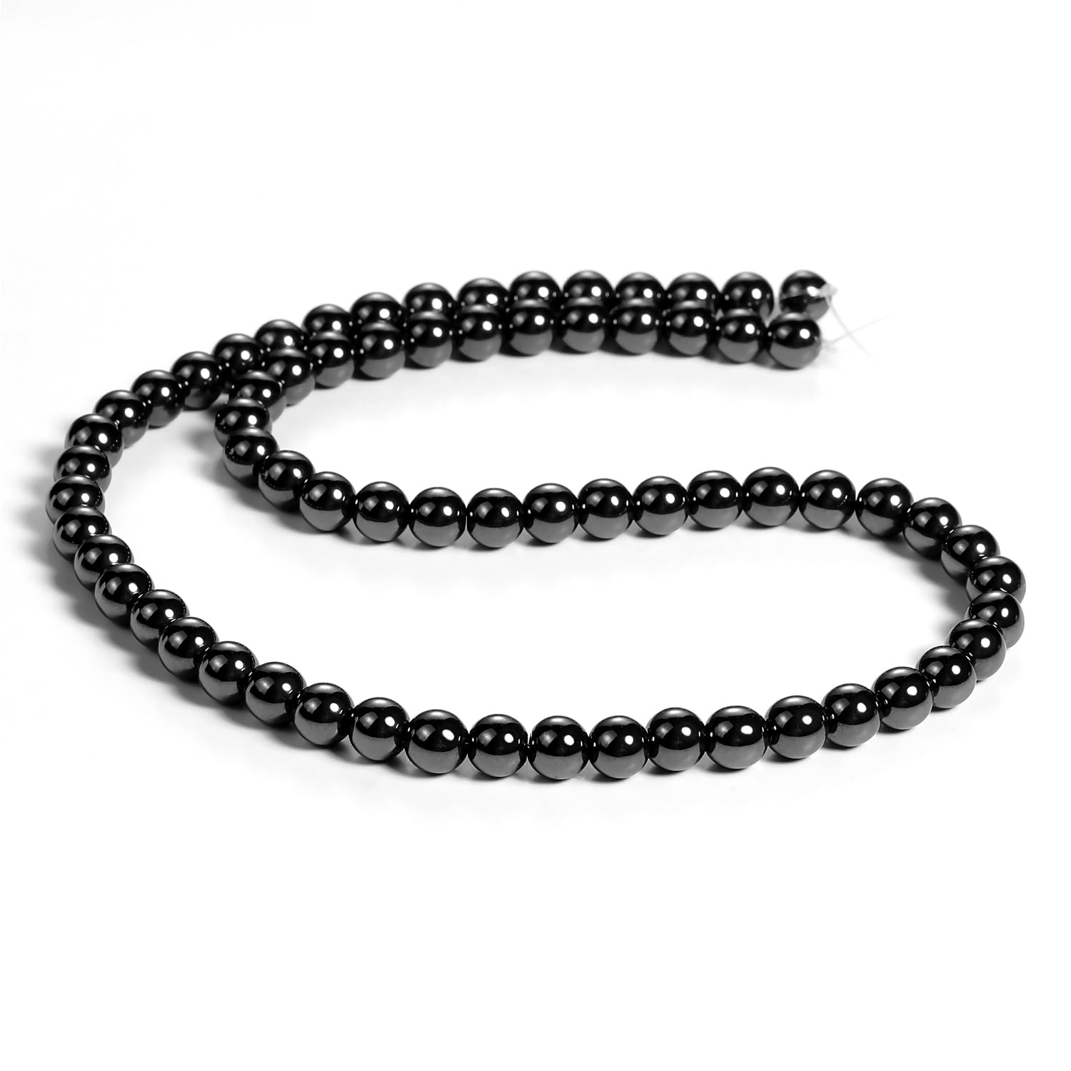 BEADNOVA 6mm Natural Hematite Gemstone Round Loose Beads for Jewelry Making (62-64pcs)