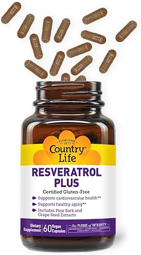Miniatura 6 de Country Life Resveratrol Plus 1000mg - Suplemento antioxidante orgánico con corteza de pino y extractos de semillas de uva, vegano, sin gluten, sin
