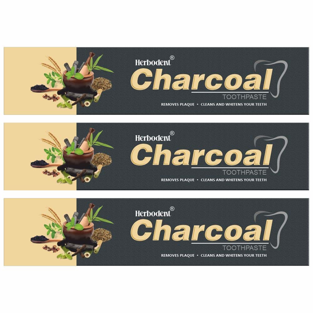 Herbodent® Charcoal Toothpaste - 100g Pack of 3 | Whitens Teeth & Fresh Breath | No Bleach, No Fluoride | Activated Bamboo Charcoal & Organic Herbs -Wheat Germ Oil, Thyme Oil, Clove Oil.