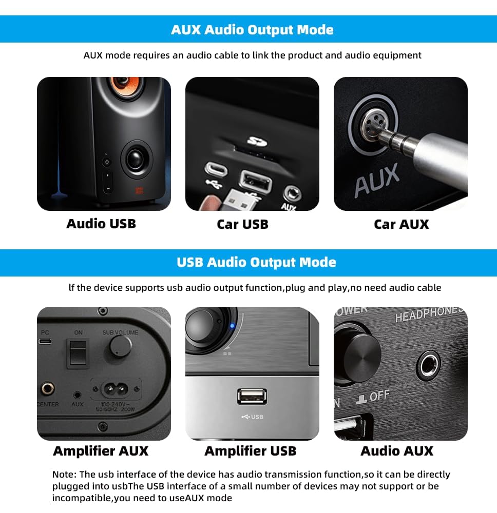 Adaptador USB Bluetooth 5.1 para Coche con Salida AUX y USB, Receptor Bluetooth Plug and Play con Cable de Audio de 3,5 mm para Altavoces y Llamadas Manos Libres