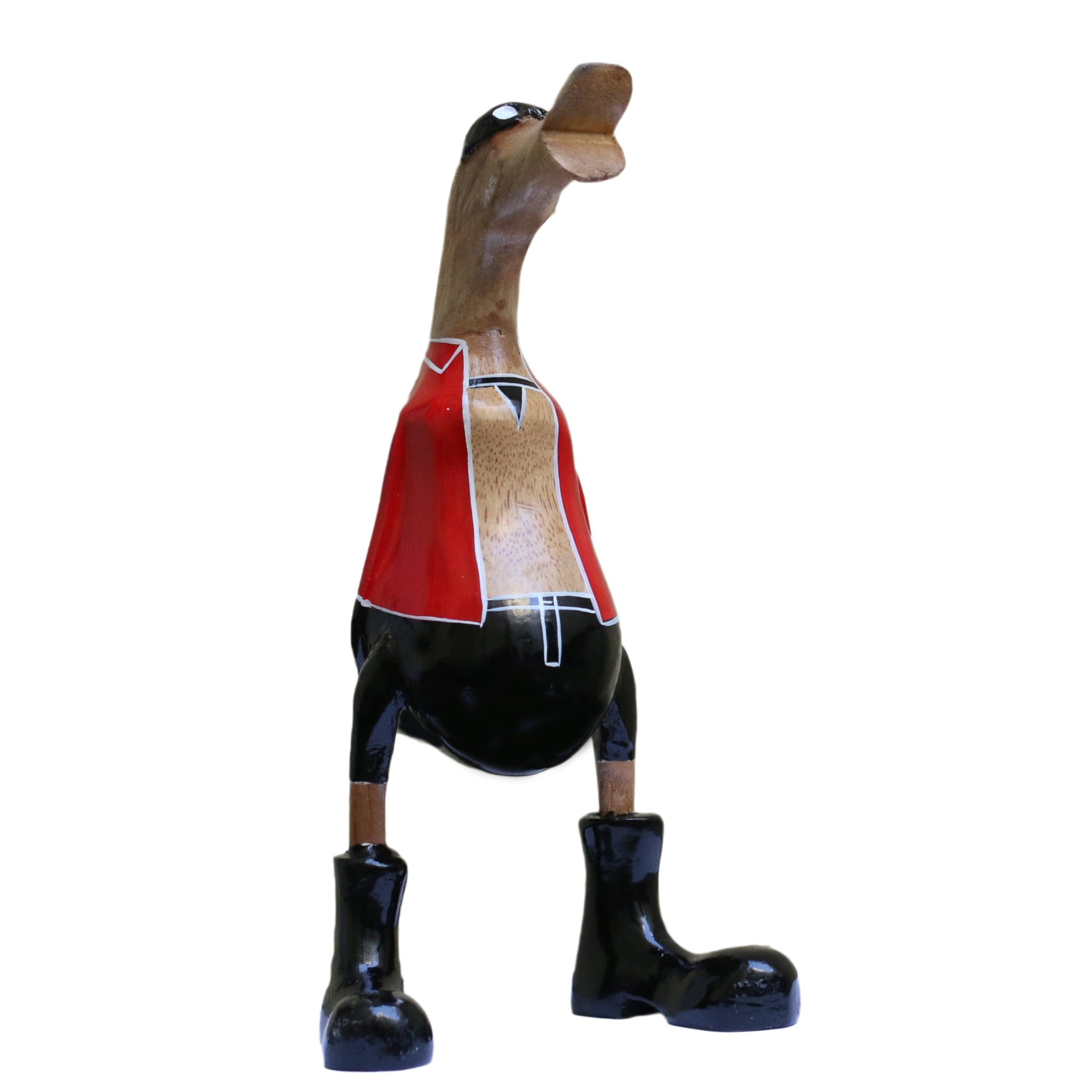 ART-CRAFT Holz Ente Lauf Ente Gartendeko Figur aus Bambus Wurzel und Teak Holz mit Stiefel und Hut Beer Belly 25cm hoch