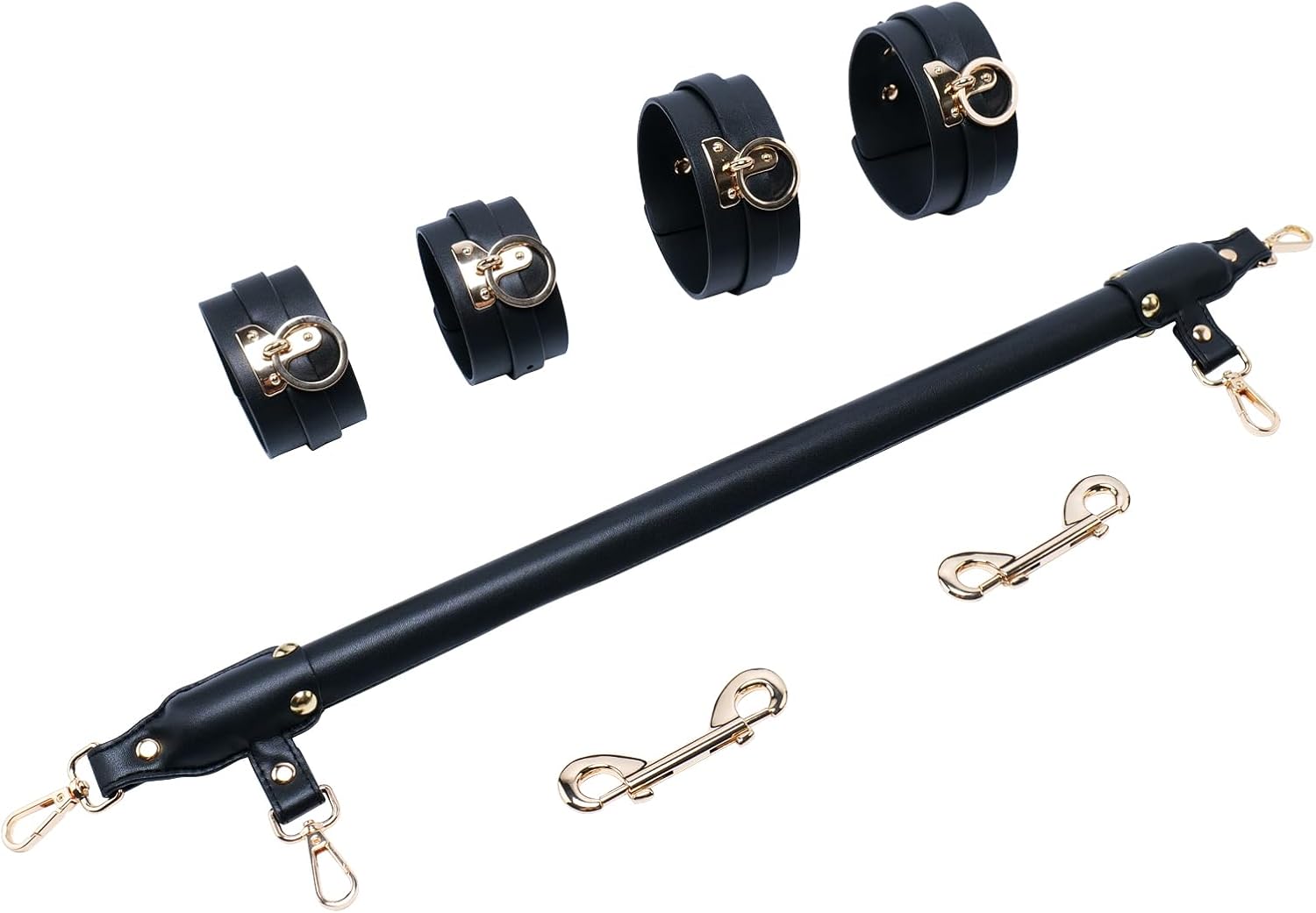 Wooden Black PU Spreader Bar with 4pcs Leather Black Adjustable Straps,Workout Bar for Home Gym Training Bar,Portable Detachable Pilates Kit
