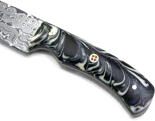 Miniatura 7 de Titan International Knives Cuchillo de caza y pelar de acero de Damasco con mango acrílico estabilizado incluye funda de cuero