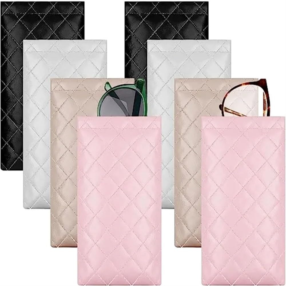2/4/6 bolsas de piel sintética para gafas de sol, funda para gafas de sol, bolsillo con cordón, bolsa para teléfono móvil, funda de almacenamiento impermeable para gafas (blanco, 6 piezas),