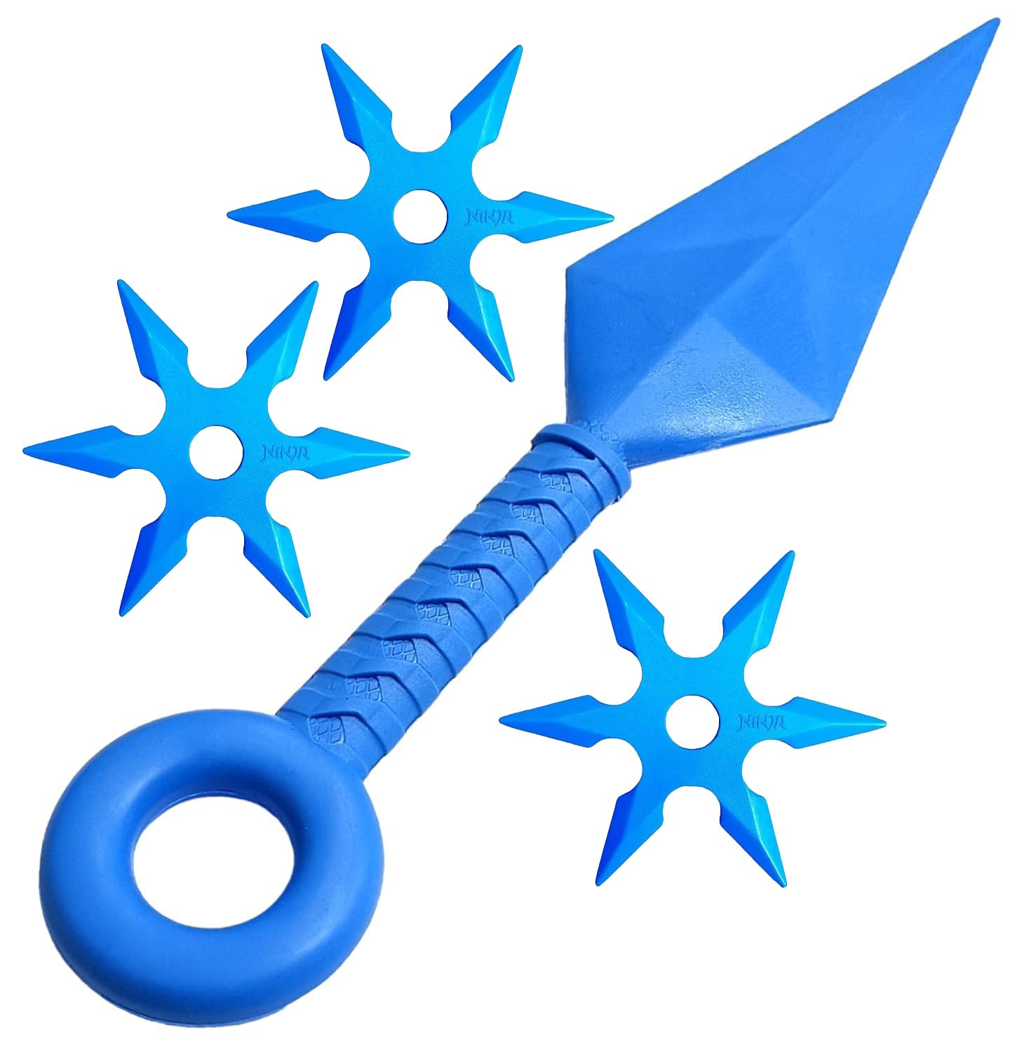 Traditional Large Kunai 10 Inch with 3 Throwing Stars – Polypropylene Plastic – Ninja Cosplay Weapons Set – 1 Kunai & 3 Ninja Stars