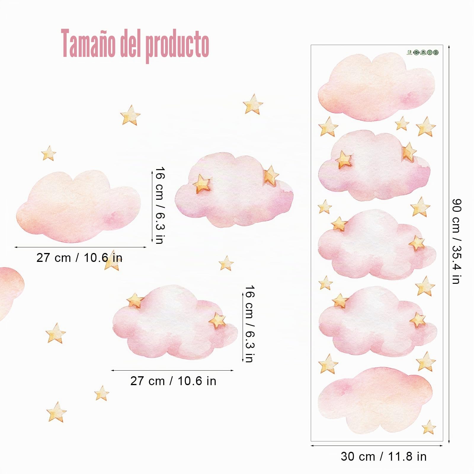 Pegatinas de Nubes para Pared, Rosa Removibles Pegatinas de Pared Vinilo Arte de Pared Calcomanías para Niños Guardería Dormitorio Sala de Estar Decoración del Hogar Regalo