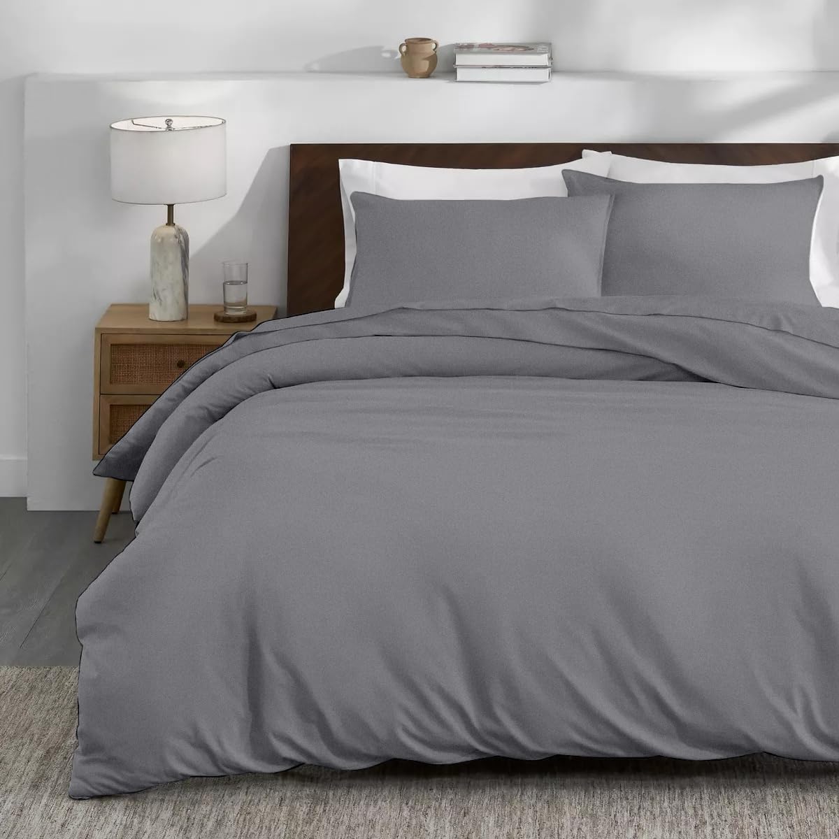 Rohi Flannelette Duvet Cover Set – Soft, Warm & Cozy Brushed Cotton Duvet Set King Size with Pillowcases – Breathable & Hypoallergenic Comfort for Nights with Flannelette Duvet Set (King, Grey)