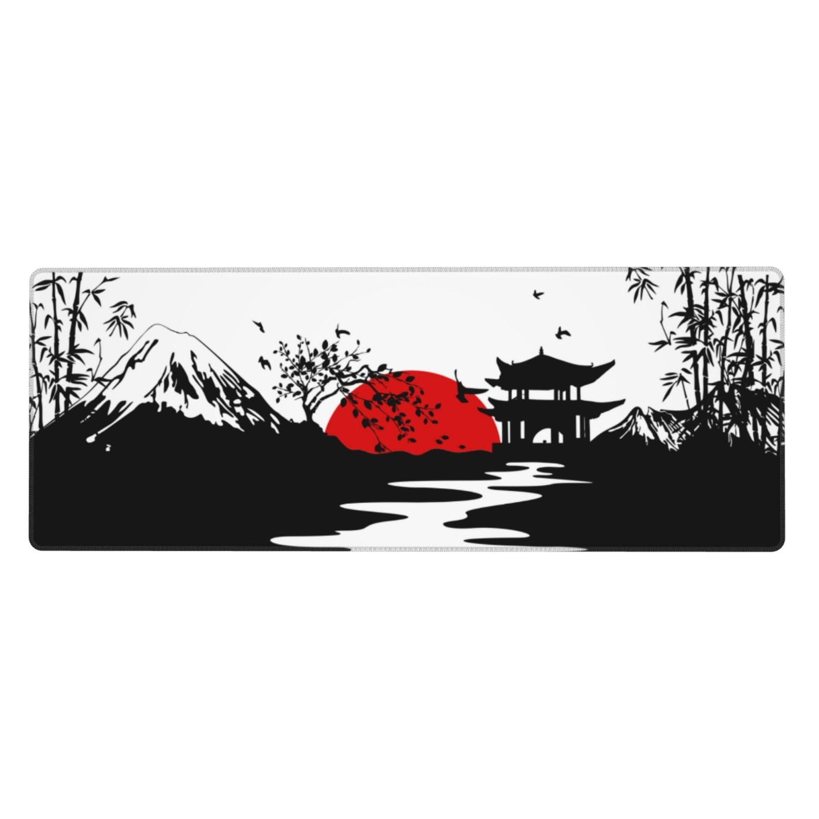 Japanese Fuji Mountain Large Gaming Mouse Pad, Waterproof Extended Mousepad Desktop, Big Long Non-slip Mouse Mat for Keyboard, Computer for Office, (Black, 31.5*11.8 In)