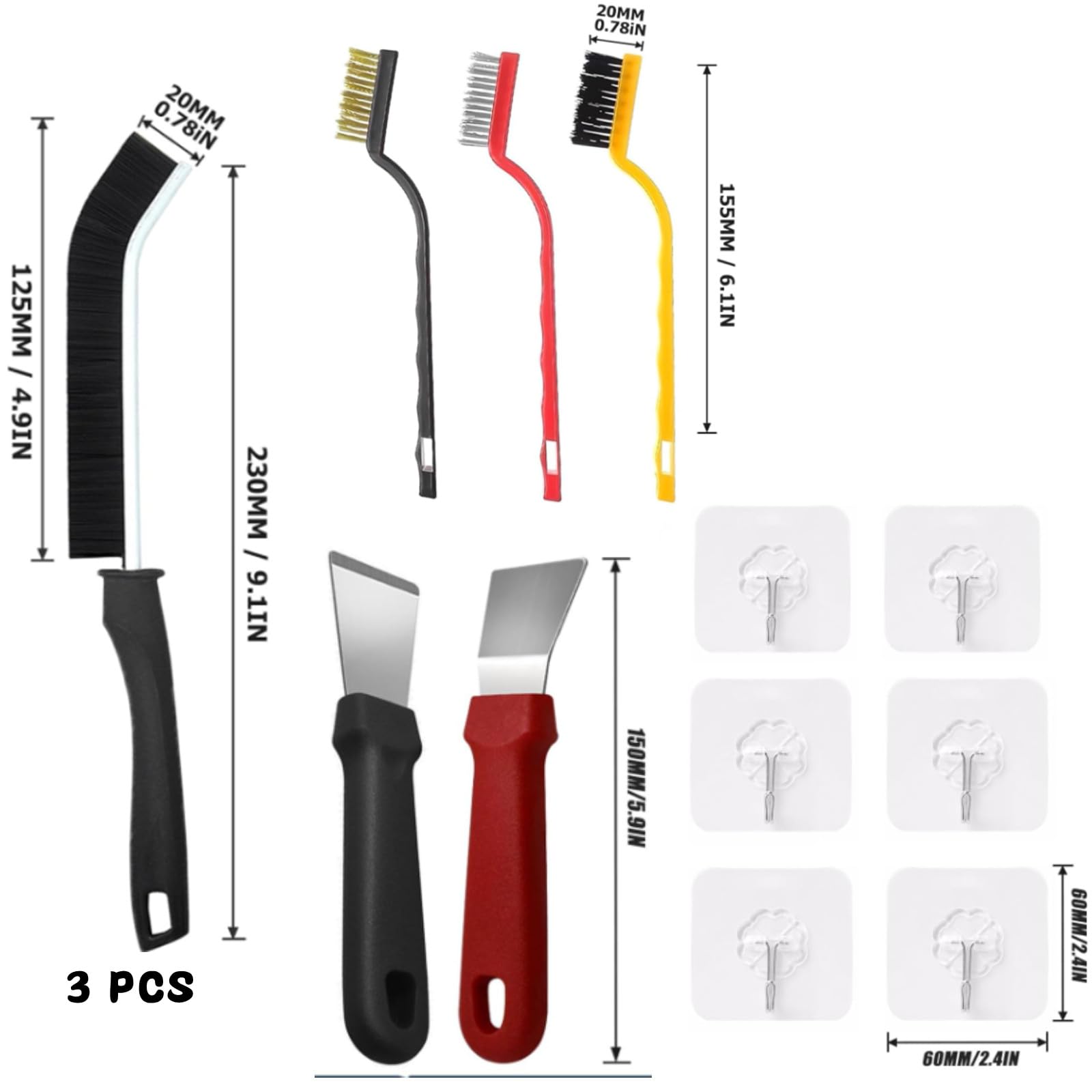 6 Spazzole Per Pulizia Fessure | Setole Dure Per Fughe, Finestre, Cucina | Manico Ergonomico