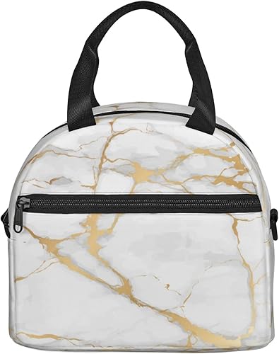 Miniatura 9 de Bolsa de almuerzo con textura de mármol, reutilizable, aislada, bolsa de almuerzo con correa de hombro ajustable para oficina, trabajo, escuela,