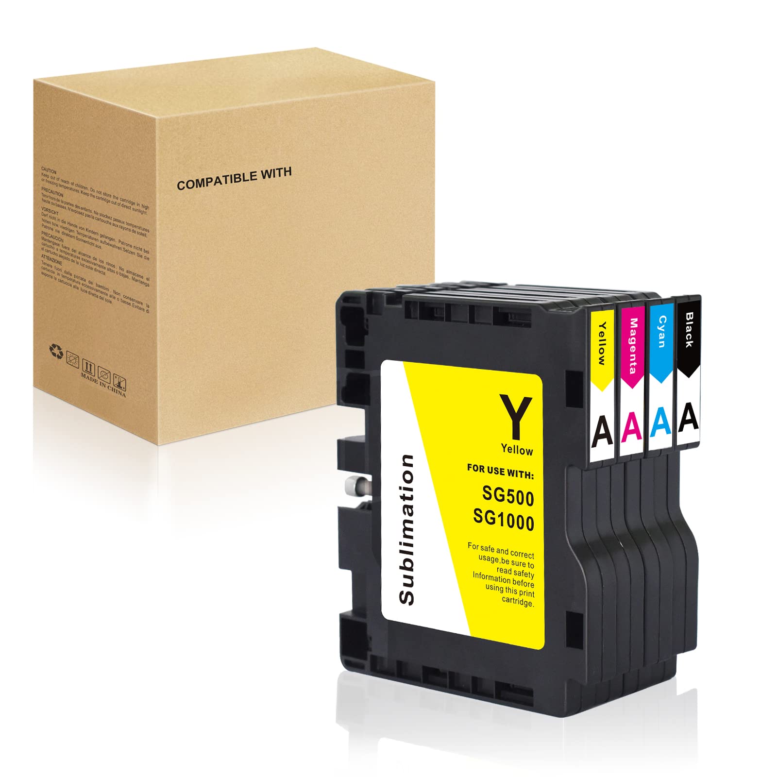 AYMSous SG500 SG1000 A-Series Newest Upgraded Chip Sublimation Ink Cartridge Compatible for Sawgrass Virtuoso SG500 SG1000 Printer (A Series 1 Set,Black, Cyan, Magenta, Yellow, 4-Pack)