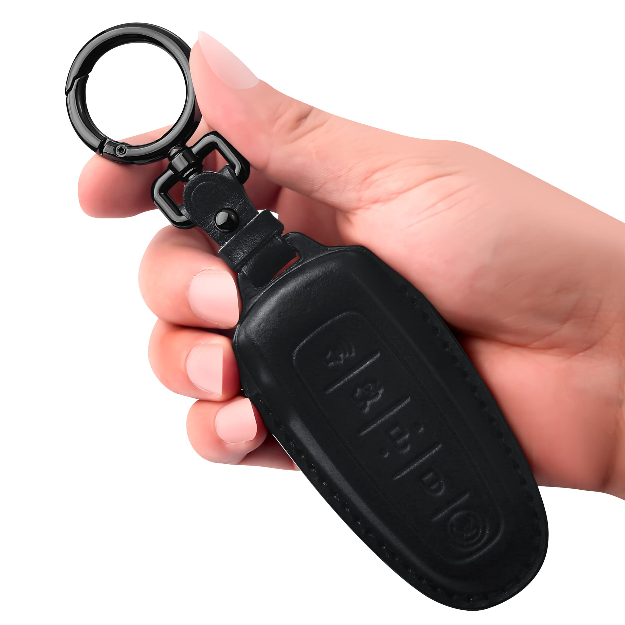 Tukellen for Ford Leather Key Fob Cover Key Shell Case for Ford C-Max Edge Escape Expedition Explorer Flex Focus Taurus Lincoln MKS MKT MKX -Black