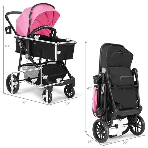 Miniatura 7 de BABY JOY Cochecito de bebé, 2 en 1 Carriola convertible de cuna a cochecito, silla de paseo con cubierta para pies, portavasos, gran espacio de
