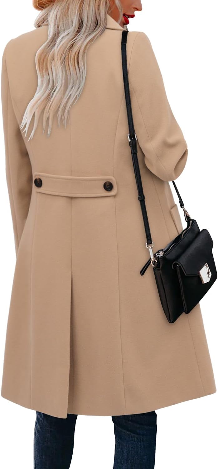 CHICZONE Women's Notch Lapel Double Breasted Mid Long Pea Coat Wool Blend Overcoat Winter Outwear - Image 3