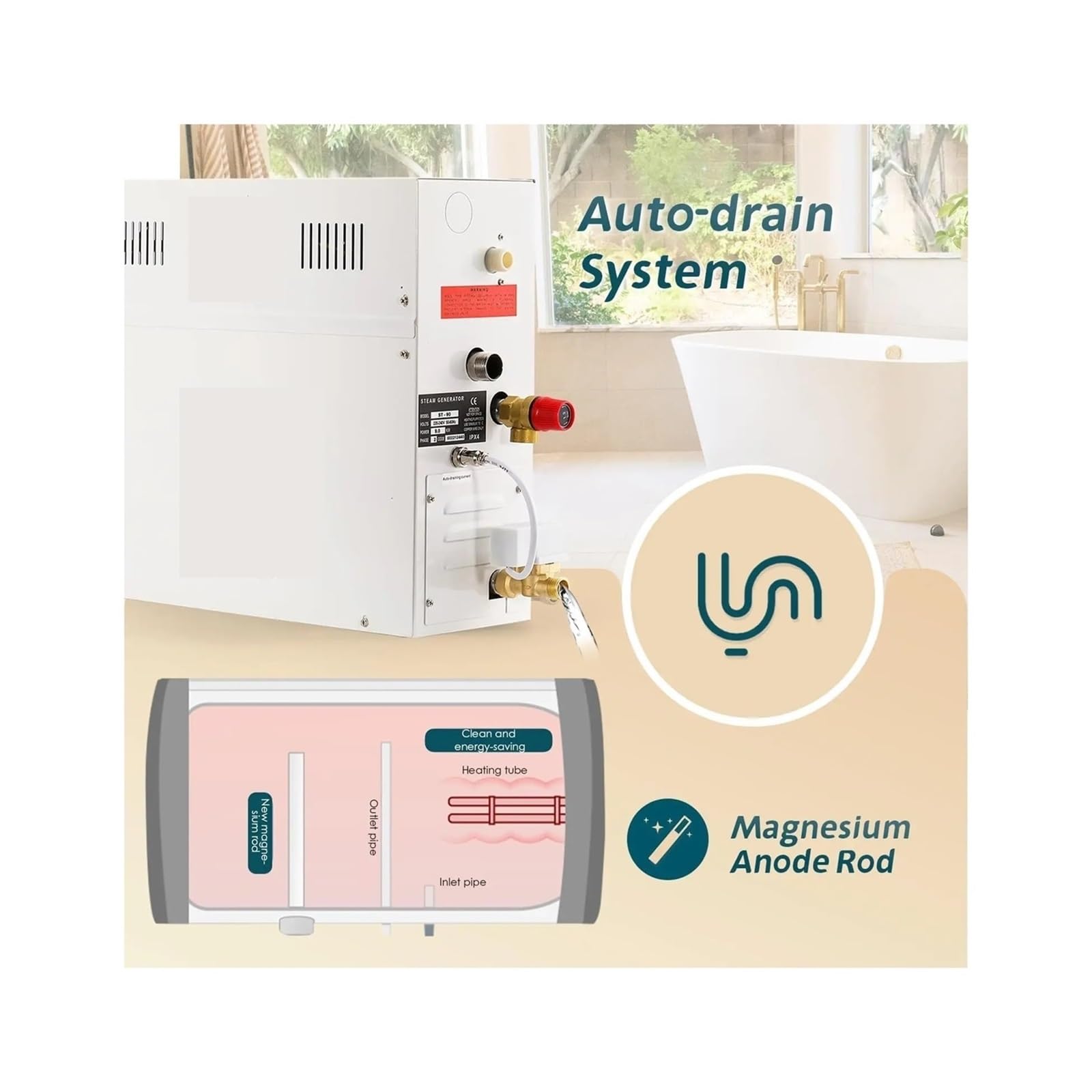 Sauna a vapore, Generatore Di Vapore Autodrenante Da 9 KW For Doccia, Sauna, Bagno Turco, Spa, Con Controllo Impermeabile per la spa quotidiana in casa