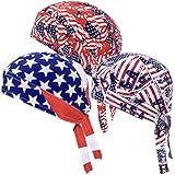 Patriotic Beanie Hats Dew Rags American Flag Motorcycle Head Wraps Bandana USA Doo Rag Caps Do Rags Patriot Headwrap US Flags Sweathead for Men and Women (Patriotic Pack)